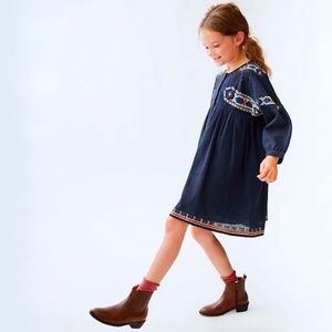 ZARA Girls blue navy embroidered dress